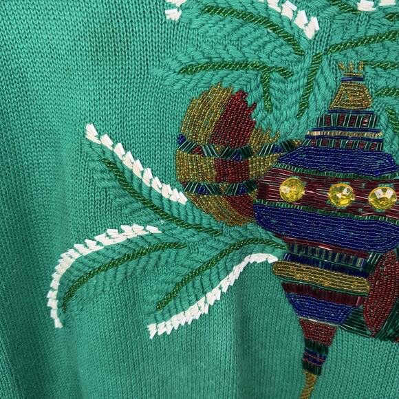 Vintage Lindsey Blake Christmas Sweater Embroidered Beaded Sz M Ornaments - Picture 5 of 12